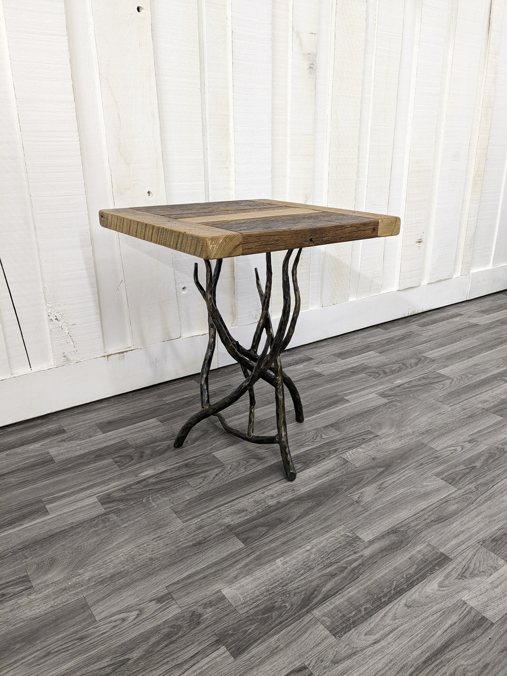 20" x 20" Reclaimed Barnwood Side Table Top Gable Valley Wrought Iron